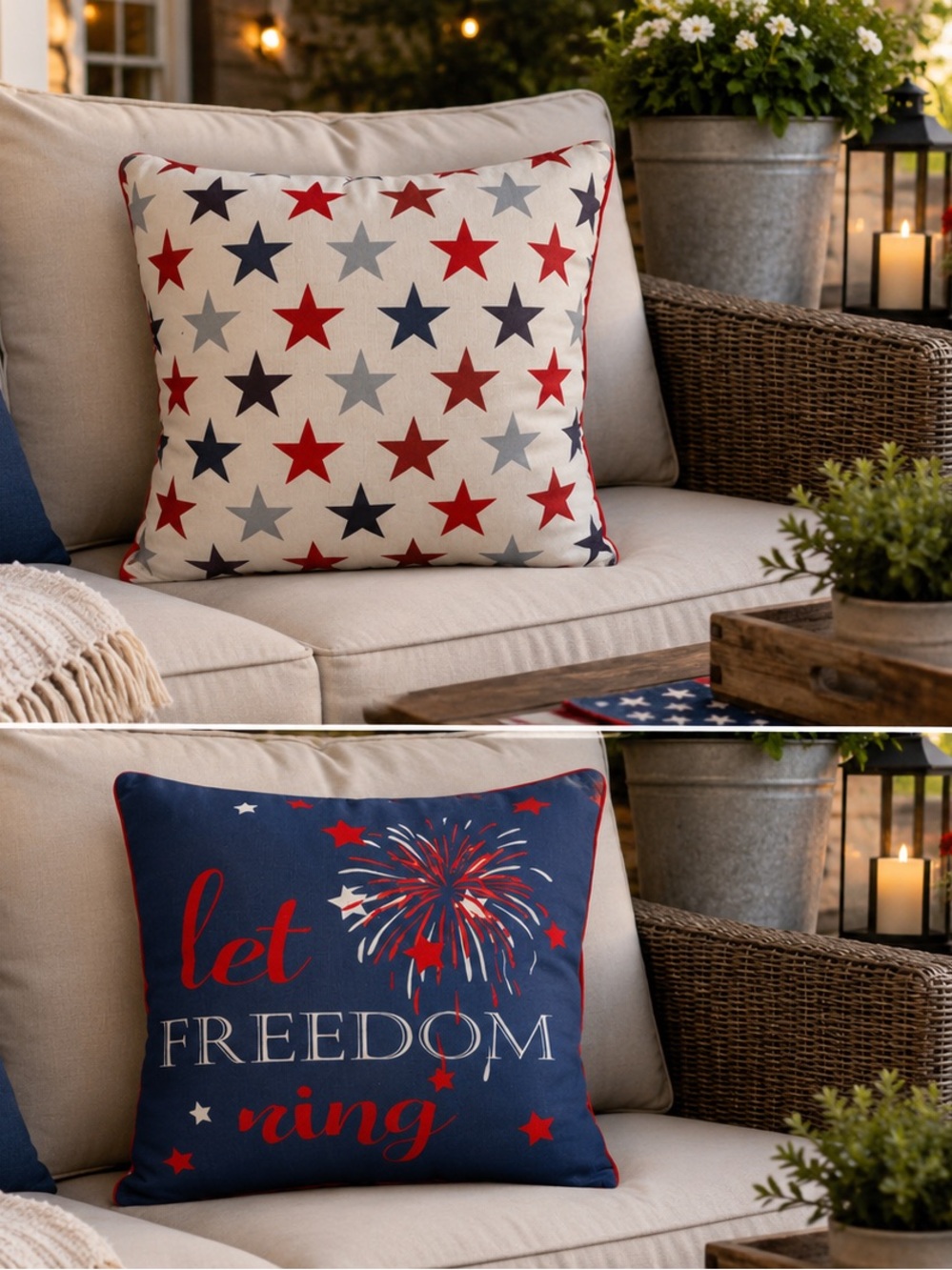 USA Decorative Pillow Red White & Blue Stars 2-sided Patriotic America250
